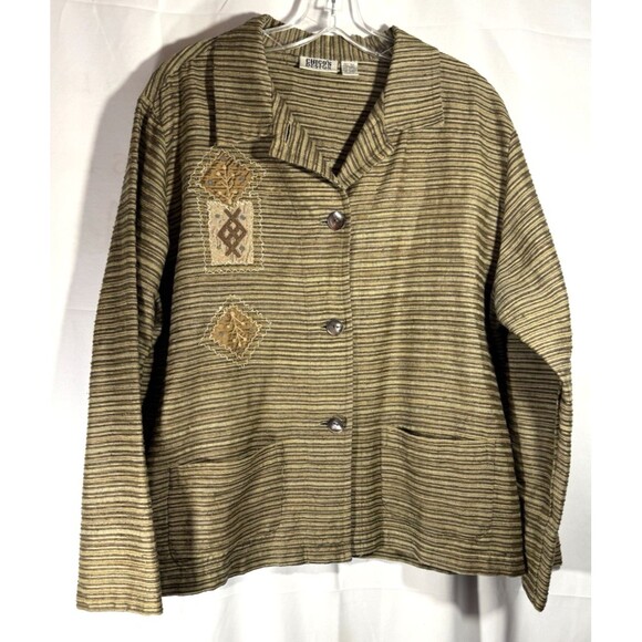 Vtg. Chico Design Brown Embroidered 100% Silk Button L/S Jacket Size 3  XL/16 - Picture 1 of 11
